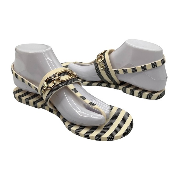 Kate Spade New York Blue Cream Striped Jelly Flat Sandals Size 8 Women’s - Picture 1 of 11